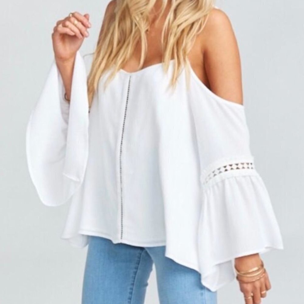 Show Me Your Mumu Tucker Top with Belled Sleeves in White Cloud - Picture 6 of 10